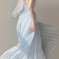 Light Blue Halter Neck A-Line Wedding Guest Dress Pretty Party Dress, DP5390