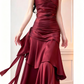 Gorgeous Spaghetti Strap Ruched Satin Mermaid Evening Gown Ruffle Formal Prom Dress DP2931