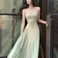 Robe de bal vintage en mousseline de soie vert sauge, coupe trapèze, bretelles spaghetti, robe de soirée longue, robe formelle DP6699