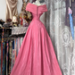 Vintage Pink Off-the-Shoulder Prom Gown Bow A-Line Formal Evening Dress DP8327