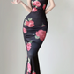 Sexy Black Rose Straps Mermaid Satin Long Evening Party Dress Birthday Dress, DP5391