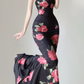 Sexy Black Rose Straps Mermaid Satin Long Evening Party Dress Birthday Dress, DP5391