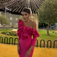 Fuchsia Long Sleeves Ruffle Mermaid Formal Evening Dress, DP2620