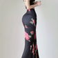 Sexy Black Rose Straps Mermaid Satin Long Evening Party Dress Birthday Dress, DP5391