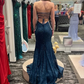 Dark Teal Sweetheart Mermaid Shiny Long Prom Dress Party Gown, DP3631