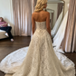 Robe de mariée bustier en dentelle coupe A ivoire romantique col cœur traîne chapelle DP8612