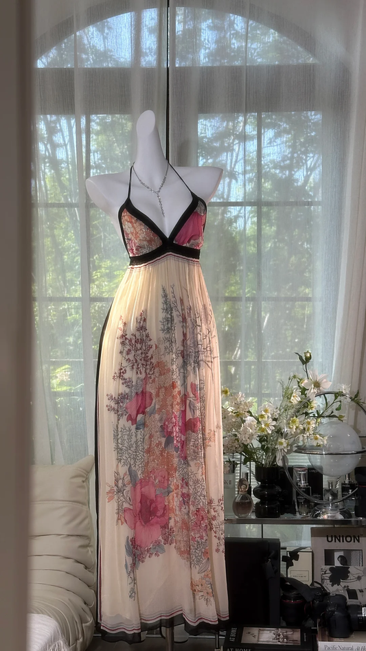 Enchanting V-neck Floral Jacquard Chiffon Prom Dress Evening Dress DP6311