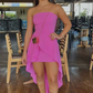 White Strapless High-Low Sheath Short Party Dress Homecoming Dress, DP2953