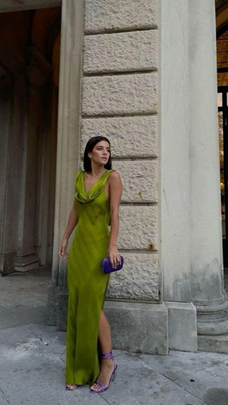 Green Backless Elegant Long Party Dress with Slit, DP2008