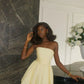 Vintage Faint Yellow Strapless A-Line Homecoming Dress Party Dress Cocktail Dress DP6681