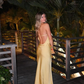 Yellow Halter Backless Sexy Long Party Dress Evening Dress, DP2775