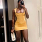 Yellow Straps Satin Party Dress Simple Homecoming Dress, DP2684