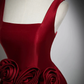 Red Satin Long Prom Dress with Flowers Elegant A-Line Enening Gown, DP2472