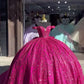 Elegantes, schulterfreies A-Linien-Tüllkleid mit Pailletten in Pink für Sweet 16 Quinceanera, bodenlang, Ballkleid, Geburtstagskleid, Abendkleid, Ballkleid DP6505