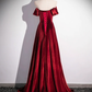 Burgundy Velvet Elegant A-Line Off Shoulder Formal Party Dress, DP2473