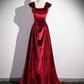 Burgundy Velvet Elegant A-Line Off Shoulder Formal Party Dress, DP2473