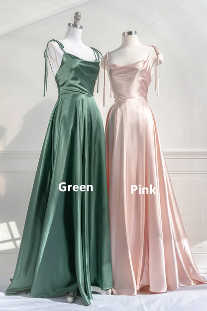 Green Straps Satin A-Line Long Party Dress Bridesmaid Dress, DP2956