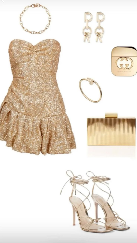 Gold Sweetheart Sequins Strapless Short Party Dress Homecoming Dress, DP3691