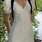 White V Neck Short Sleeves Sheath Long Prom Dress Evening Gown, DP3015