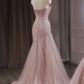 Pink Straps Tulle Mermaid Gorgeous Long Party Dress Evening Gown, DP3165