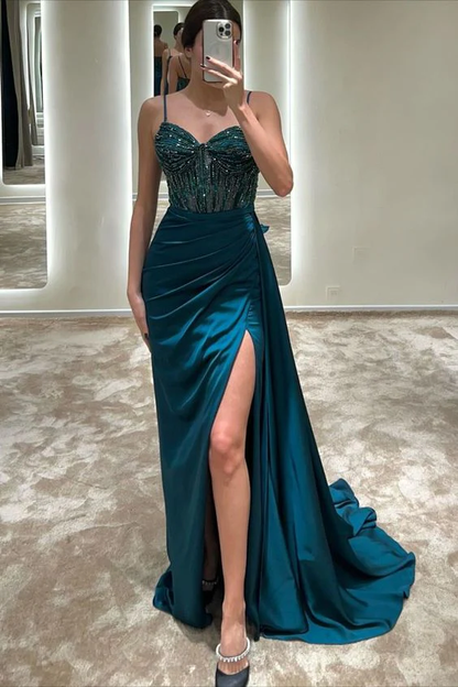 Gorgeous Straps Beading Sheath Long Formal Party Dress, DP3459