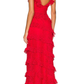 Charming Red V Neck Lace Tiered Long Party Dress, DP2698