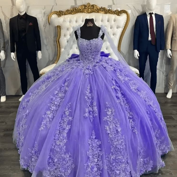 Vintage-Inspired Strapless 3D Floral Appliqued Ruffled Tiered Quinceanera Sweet 15 Ball Gown DP7171 main image 1