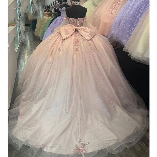 Süßes rosa Herzausschnitt Perlen Off-the-Shoulder Sweet 16 Quinceanera A-Linie Ballkleid Geburtstagskleid Abendkleid Ballkleid DP6523