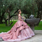 Elegantes, schulterfreies A-Linien-Ballkleid mit rosa Stickerei für Sweet 16 Quinceanera, Geburtstagskleid, Abendkleid, Ballkleid DP6525
