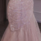 Pink Straps Tulle Mermaid Gorgeous Long Party Dress Evening Gown, DP3165