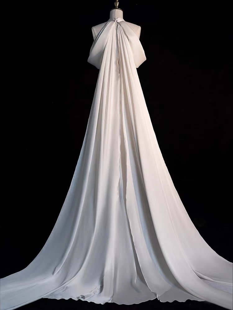 Gorgeous Halter Mermaid Long Party Dress Light Wedding Dress with Train, DP3445