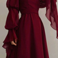 Wine Red Square Neck Chiffon Long Sleeves Party Dress, DP2841