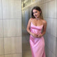 Pink Straps Satin Long Party Dress Wedding Guest Dress, DP3338