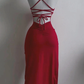 Charming Red Slit Cocktail Dress Midi Evening Party Dress, DP3398