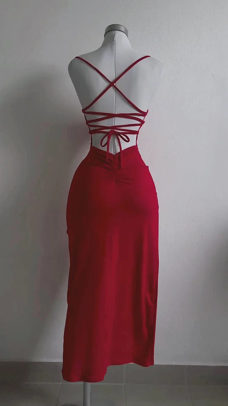 Charming Red Slit Cocktail Dress Midi Evening Party Dress, DP3398