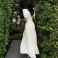 White V Neck Short Sleeves Sheath Long Prom Dress Evening Gown, DP3015