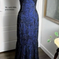 Dark Blue Straps Beading Mermaid Vintage Long Prom Dress DP3875