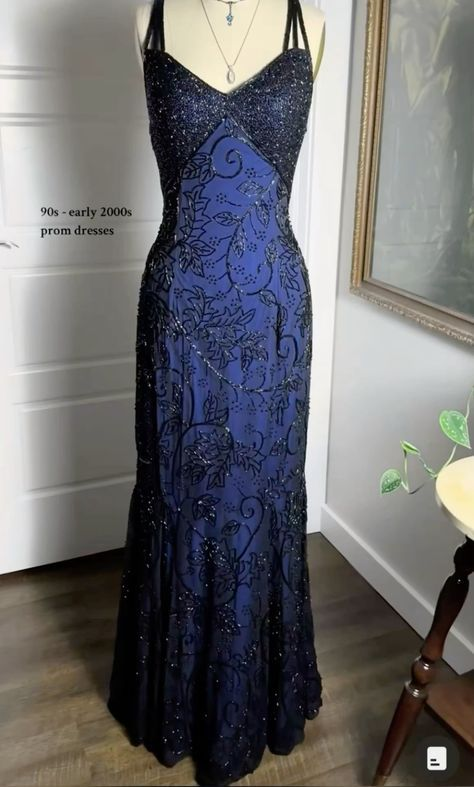 Dark Blue Straps Beading Mermaid Vintage Long Prom Dress DP3875