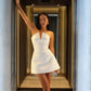 White Strapless Sheath Short Party Dress Birthday Outfits, DP3121