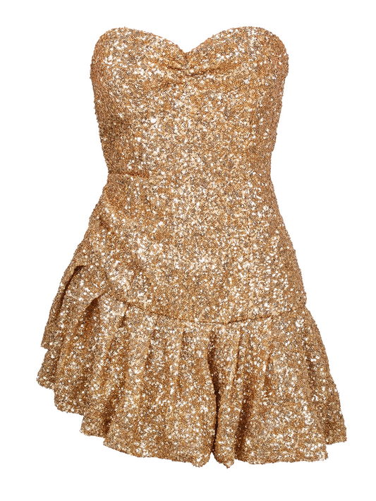 Gold Sweetheart Sequins Strapless Short Party Dress Homecoming Dress, DP3691