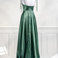 Green Straps Satin A-Line Long Party Dress Bridesmaid Dress, DP2956