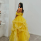 Yellow Off Shoulder Tulle A-Line Birthday Dress Evening Ball Gown, DP2674