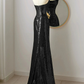 Black Scoop Neck Mermaid Long Prom Dress Sequins Evening Dress, DP2825