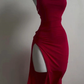 Charming Red Slit Cocktail Dress Midi Evening Party Dress, DP3398