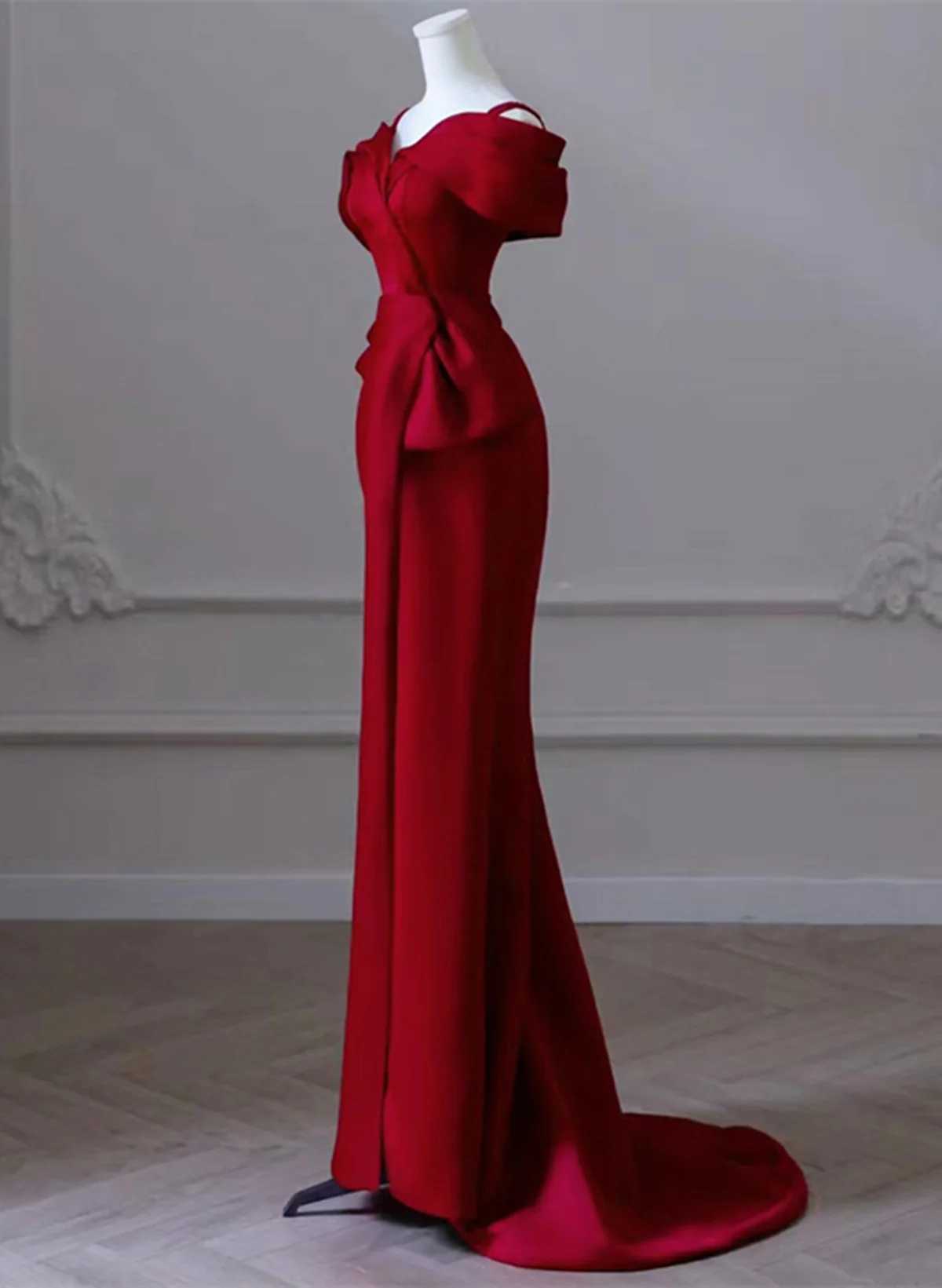 Charming Red Straps Off Shoulder Mermaid Long Prom Gown Evening Dress, DP3466