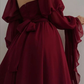 Wine Red Square Neck Chiffon Long Sleeves Party Dress, DP2841