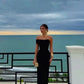 Elegant Black Asymmetric One-Shoulder Floor-Length Sheath Prom Dress DP8487