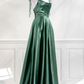 Green Straps Satin A-Line Long Party Dress Bridesmaid Dress, DP2956