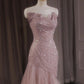 Pink Straps Tulle Mermaid Gorgeous Long Party Dress Evening Gown, DP3165