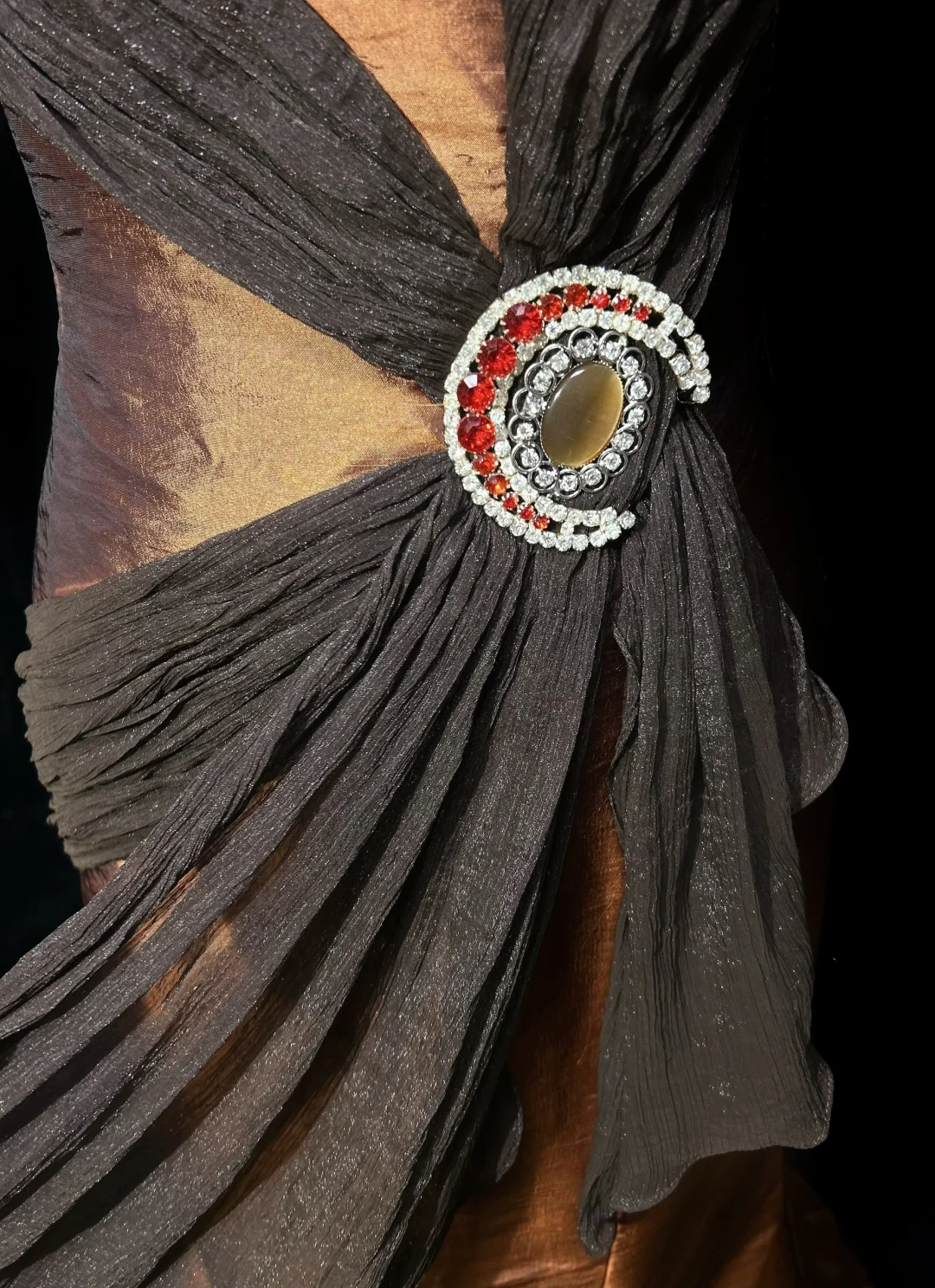 Brown Halter Neck Mermaid Beaded Satin Long Formal Prom Dress Evening Dress, DP5323